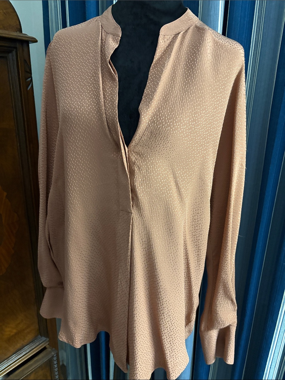 Vince Blush Textured Split-Neck Blouse
